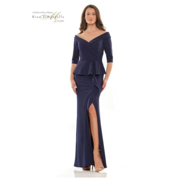 **Rina di Montella** Mother of the Bride Long Gown 2764 Navy Size 16 20 24 NWT - Picture 1 of 8